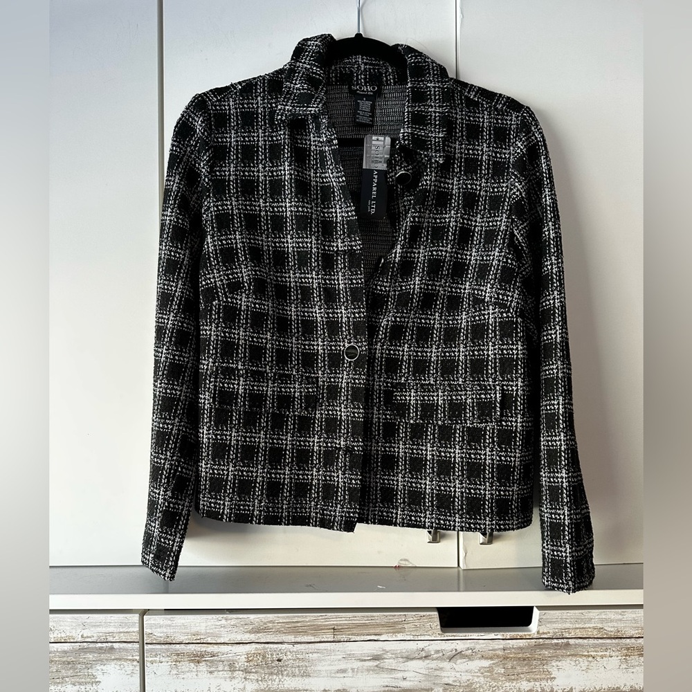 🖤🤍 NWT Soho Black & White Plaid Tweed Jacket Small - Picture 1 of 7